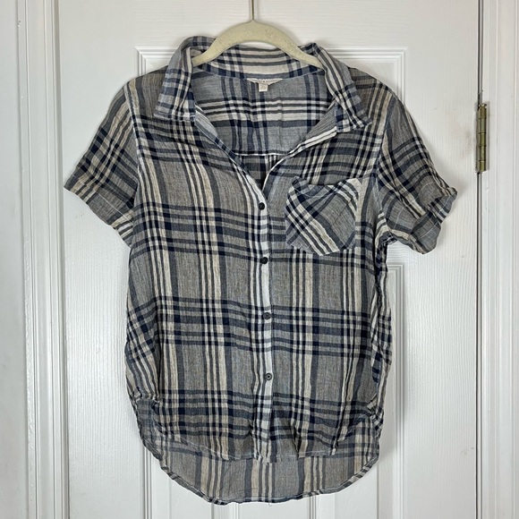 Lucky Brand Semi-Sheer Crinkle Gauze Plaid Button Up Shirt - Picture 1 of 10
